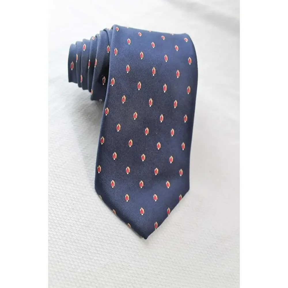 Vintage 80s GEOFFREY BEENE 3 X 58 Inch Silk Necktie, Navy Blue & Red